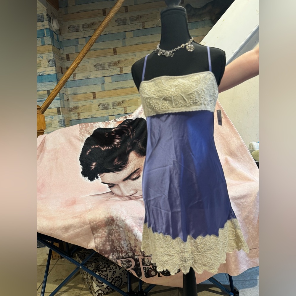 Lace-Trim Purple Slip Dress with Cream Accents